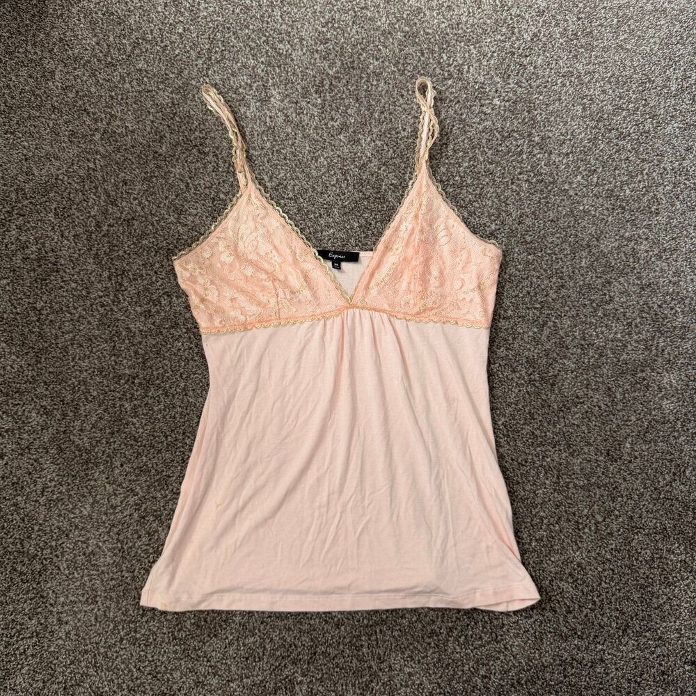 Vintage Y2K Express Pink Lace Babydoll Camisole Top Coquette Fairycore Cami